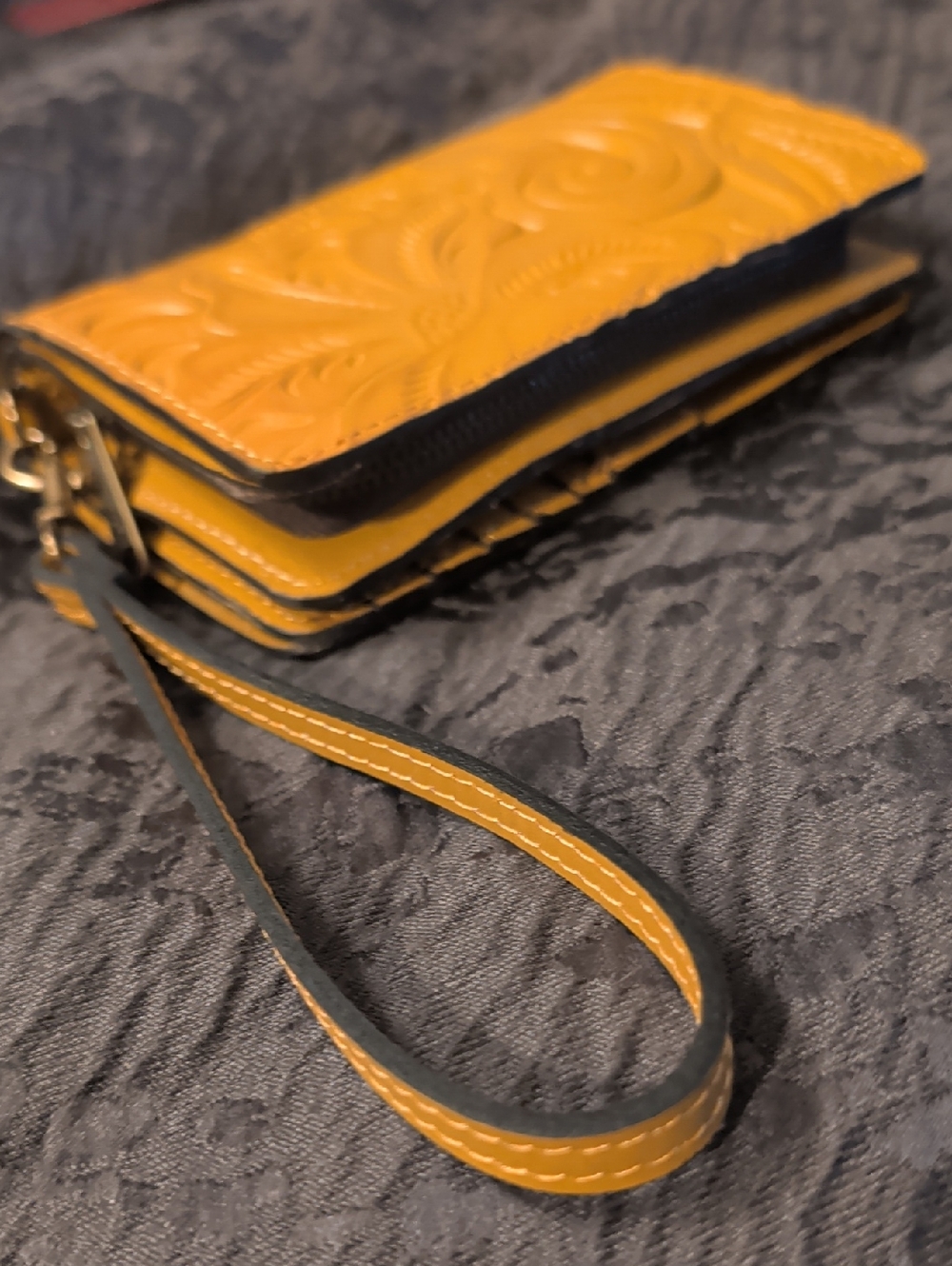 Patricia Nash Koumi Burnished Tooled Leather Zip Around Wallet in Mango - Picture 12 of 16